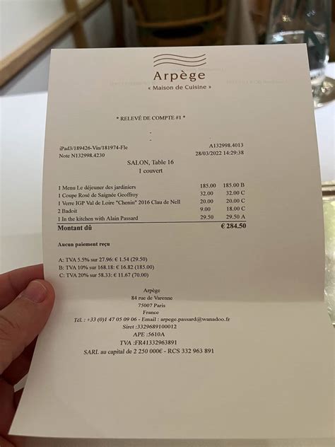 arpege paris menu